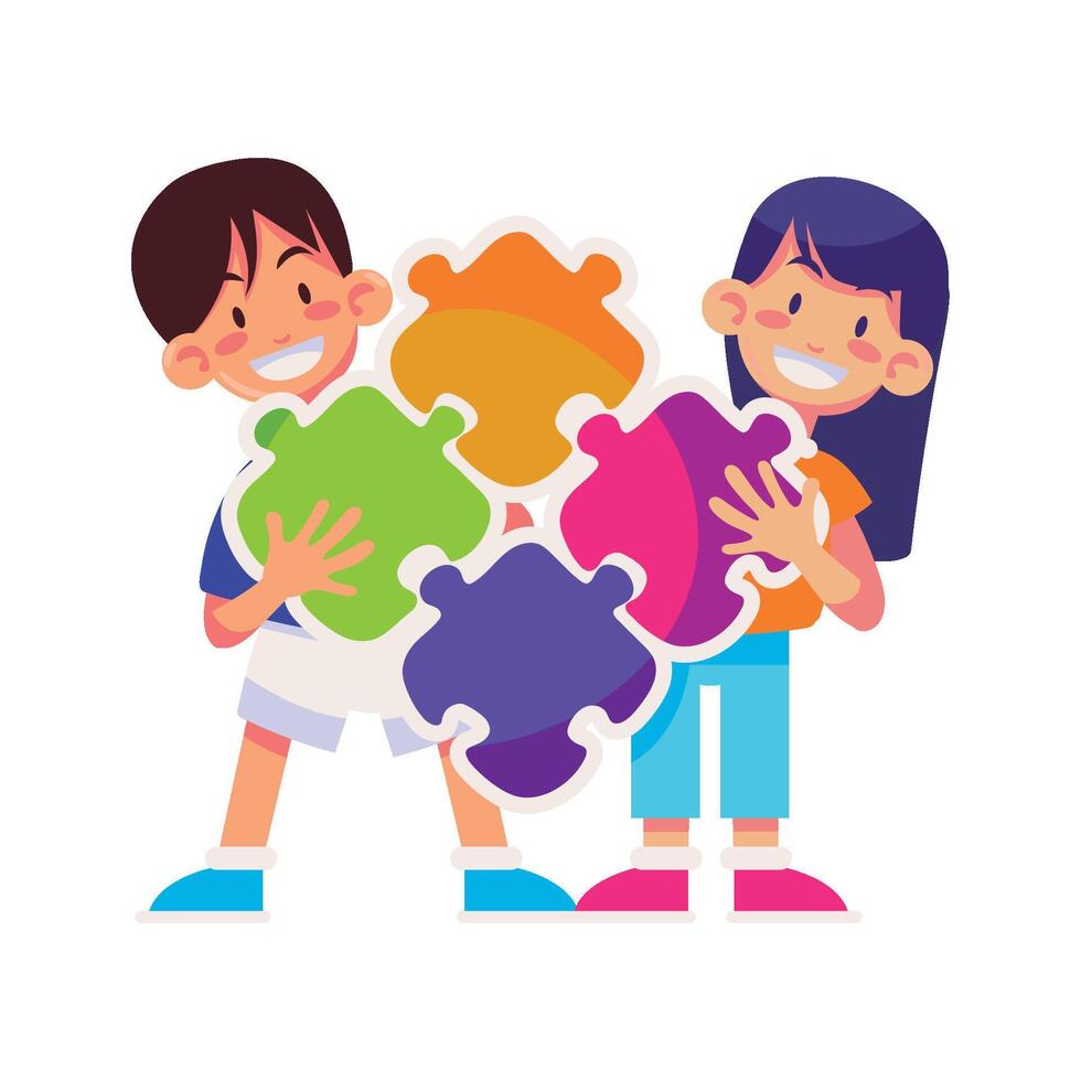 autism childrens with puzzles illustration vector