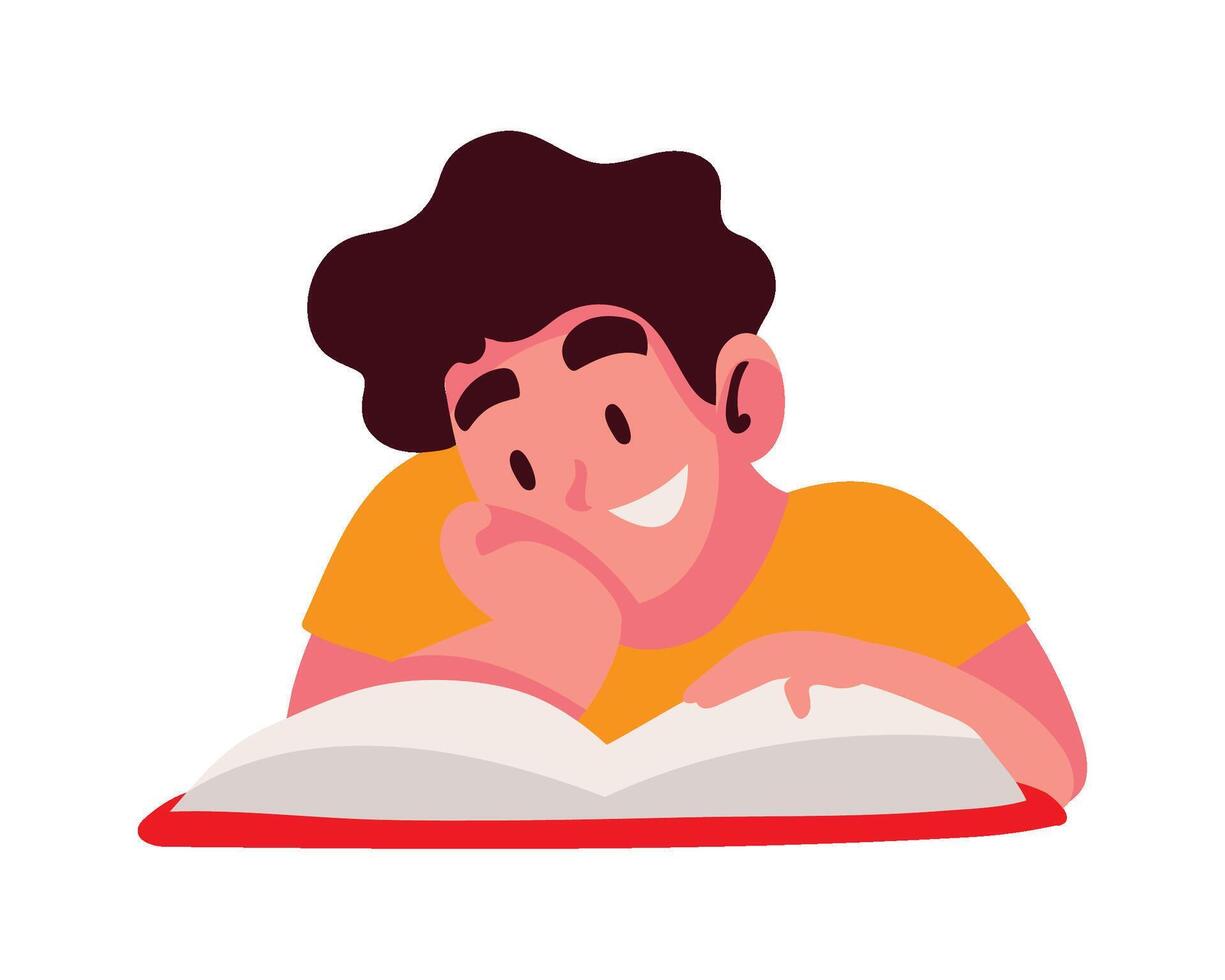 boy reading a book illustration vector