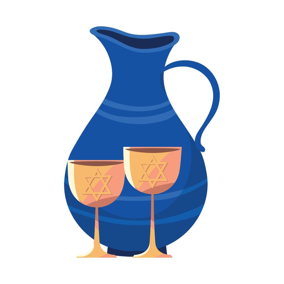 hanukkah jar and cups illustration isolated vector