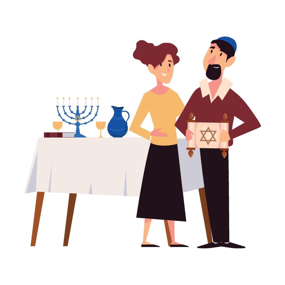 hanukkah celebrating couple illustration design vector
