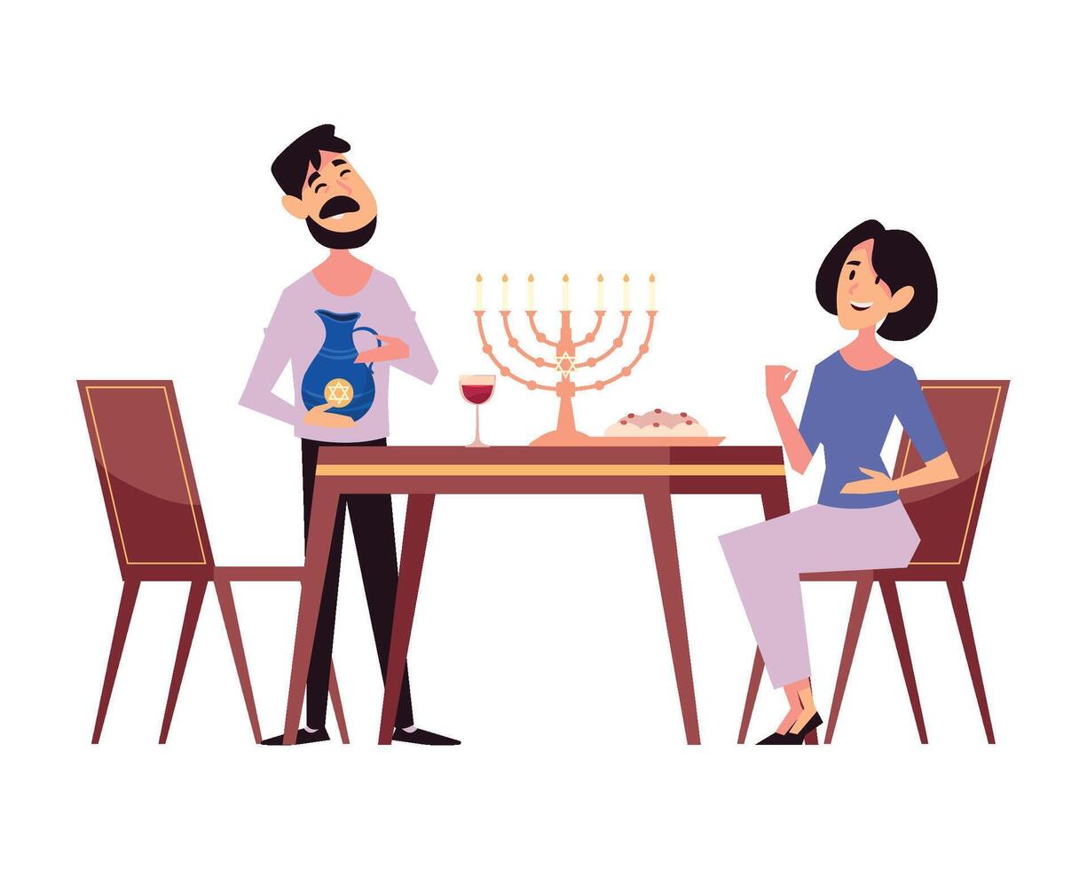 hanukkah couple celebration illustration isolated vector