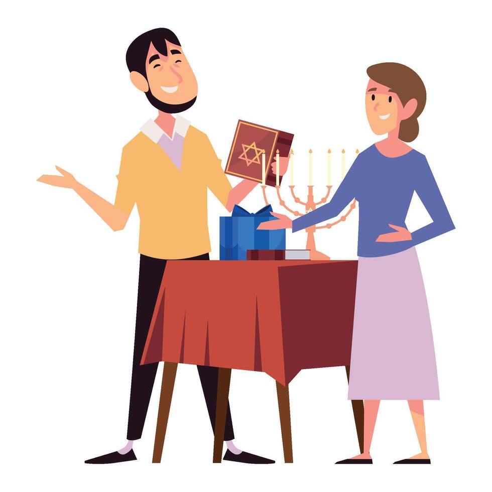 hanukkah couple pray illustration isolated vector