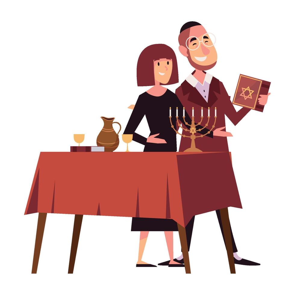 hanukkah woman and man illustration vector