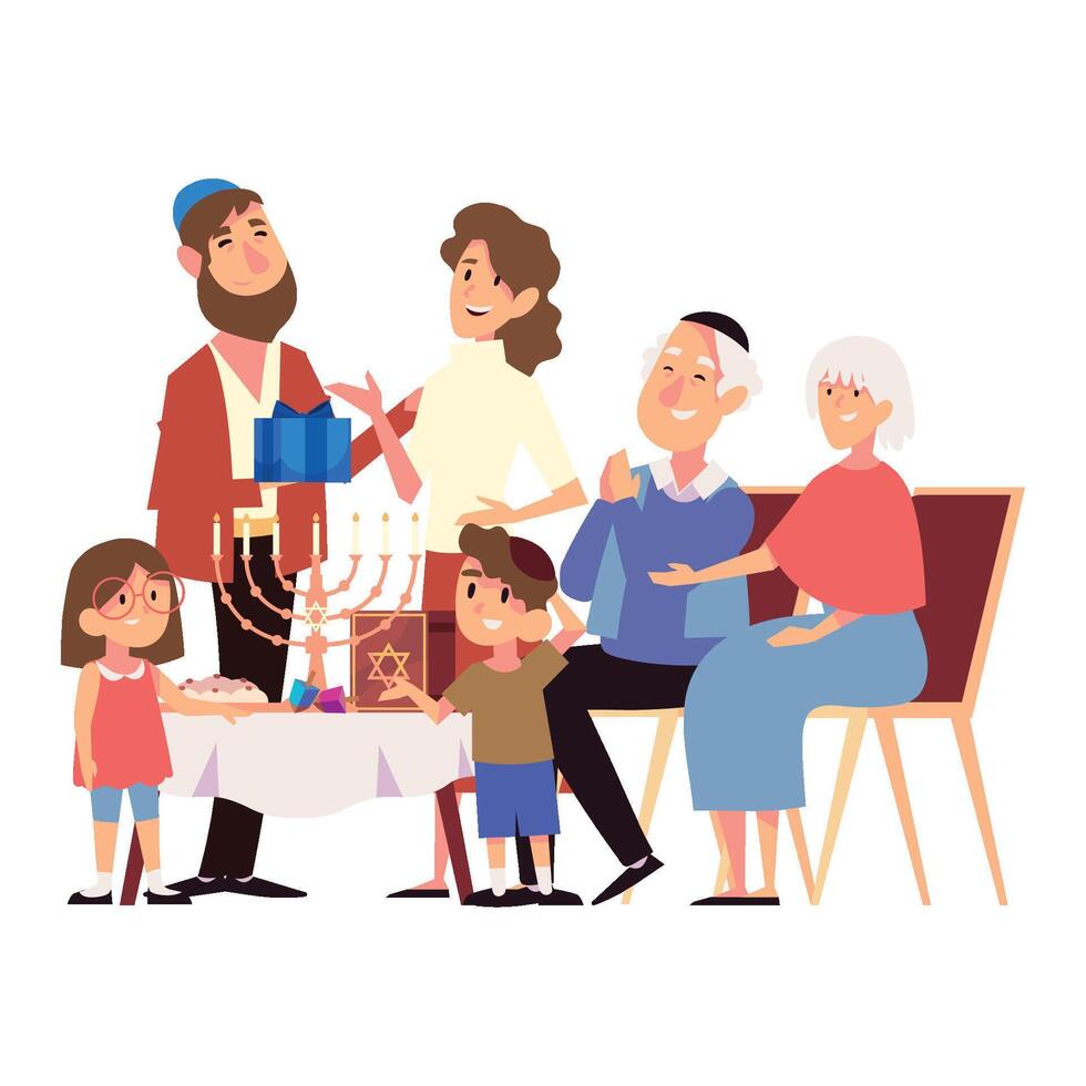 hanukkah family religious celebration illustration vector