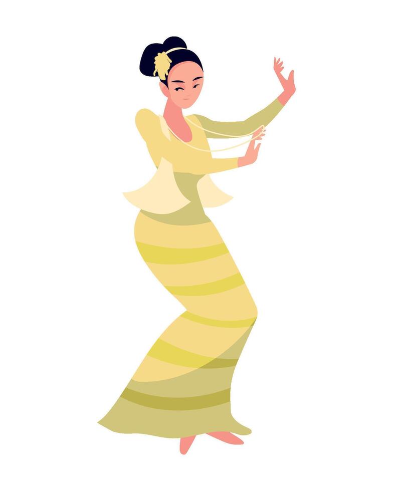 myanmar woman dances music design isolated illustration vector