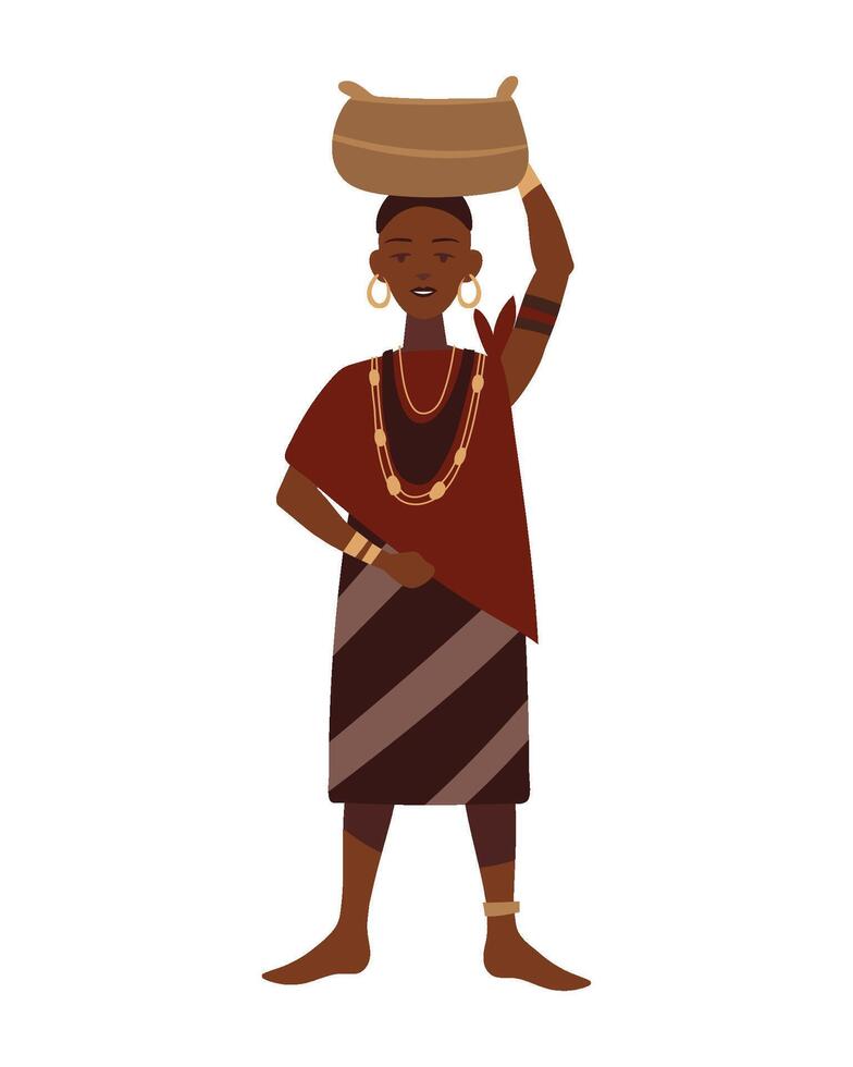 south africa woman with straw basket illustration vector