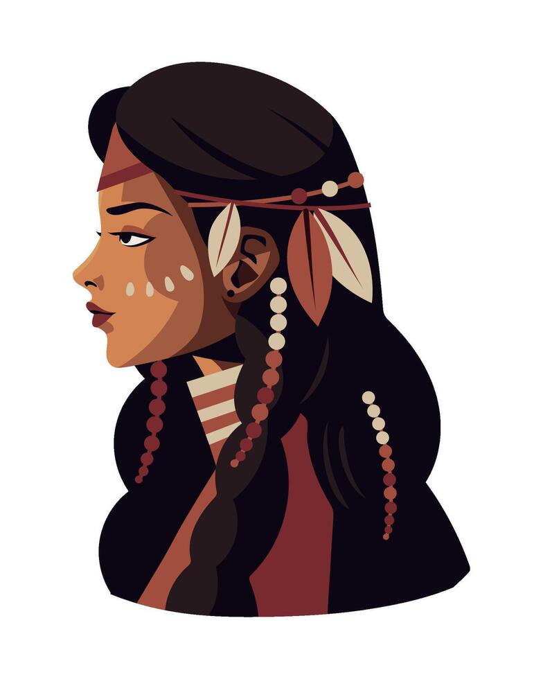 native american girl profile illustration isolated vector