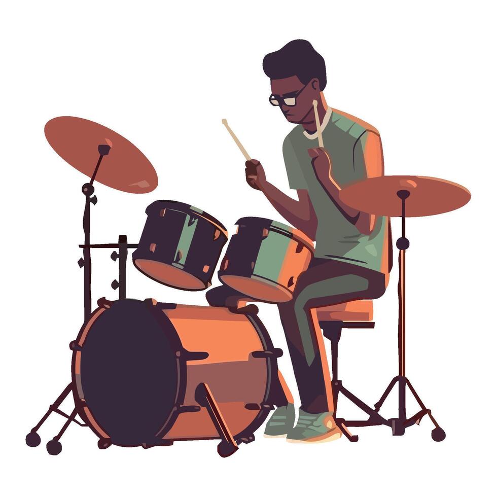 Musician playing drum kit icon isolated vector
