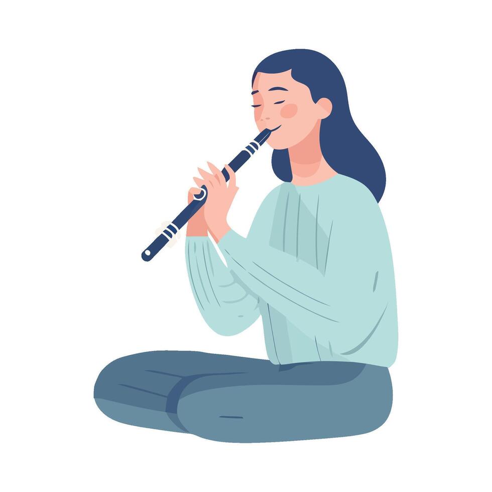 Musician playing flute, isolated on flat backdrop icon isolated vector