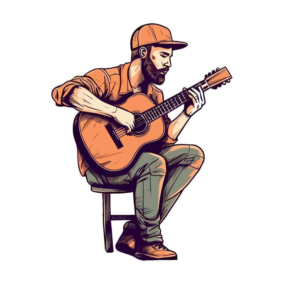 Guitarist playing acoustic guitar icon isolated vector