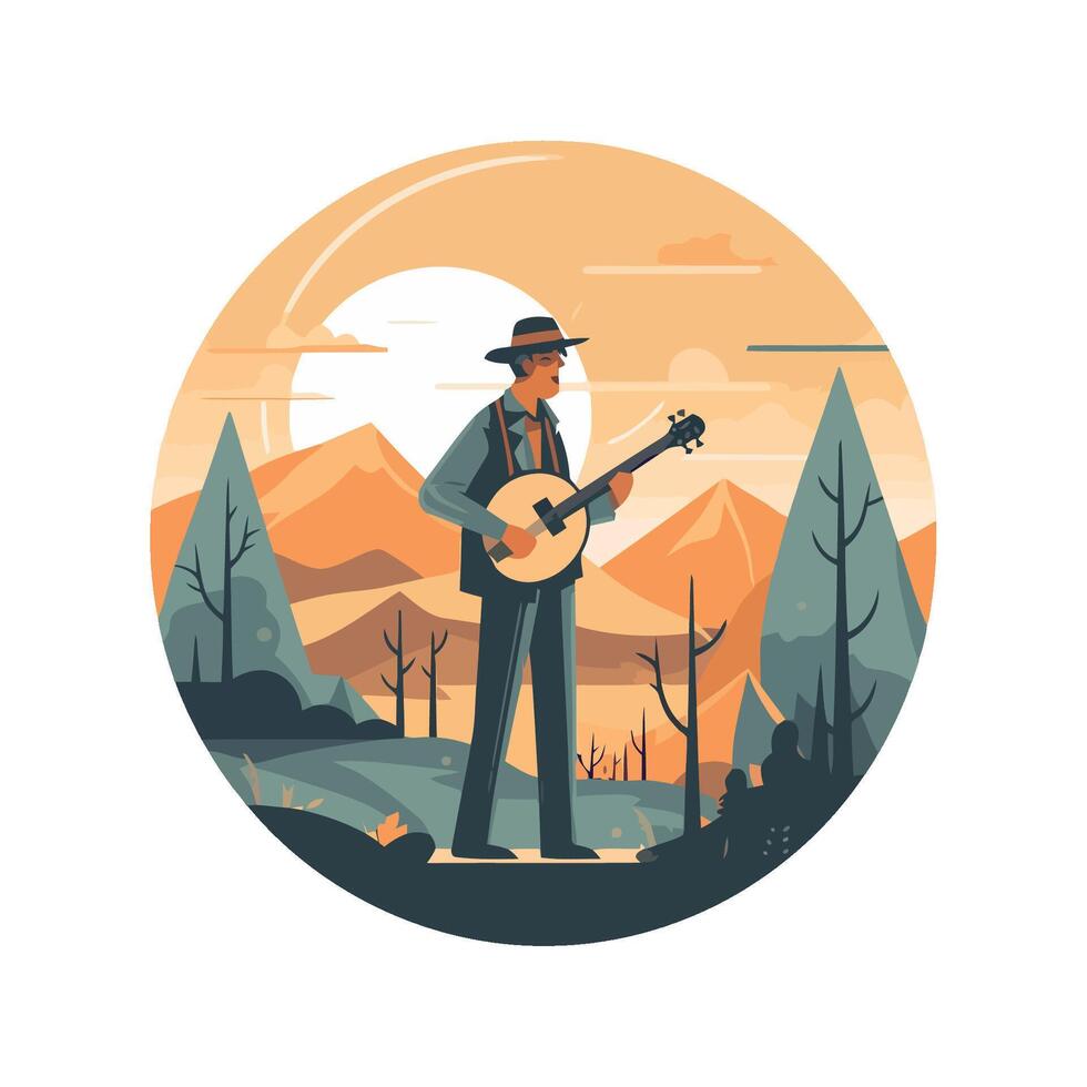 Guitarist playing acoustic guitar in nature icon isolated vector