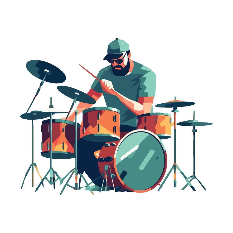 Musicians playing rock music on stage, performing icon isolated vector