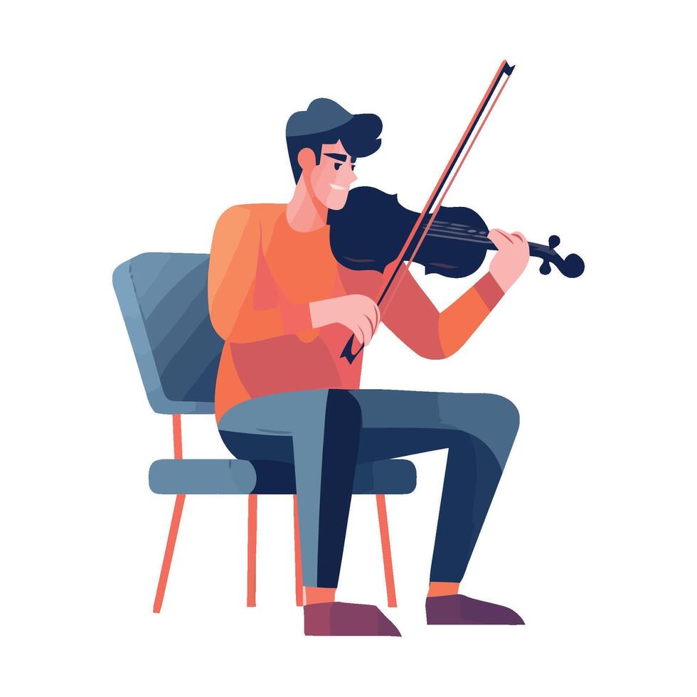 Musician playing violin, sitting fun icon isolated vector