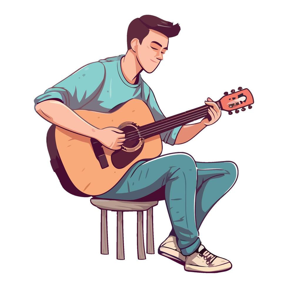 young guitarist playing acoustic guitar icon isolated vector