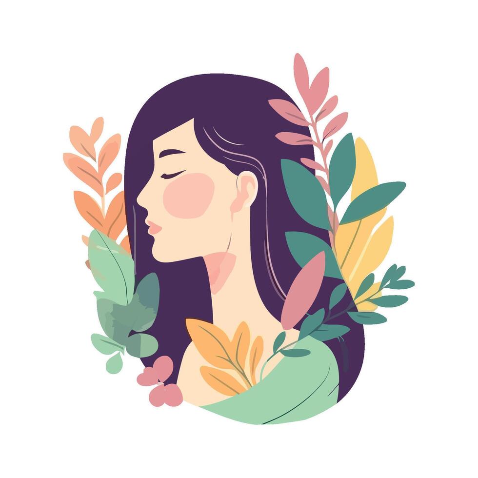 hermosa mujer,, rodeado por naturaleza belleza icono aislado vector