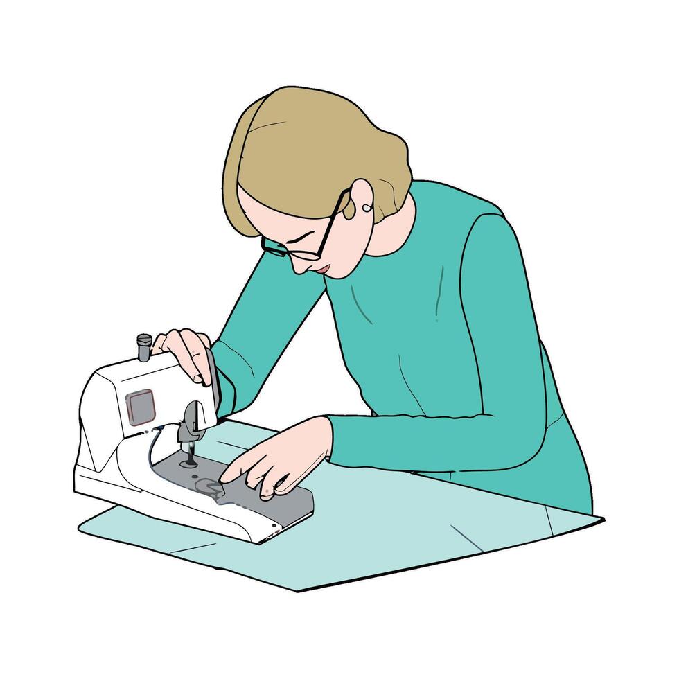 woman working with sewing machine icon isolated vector