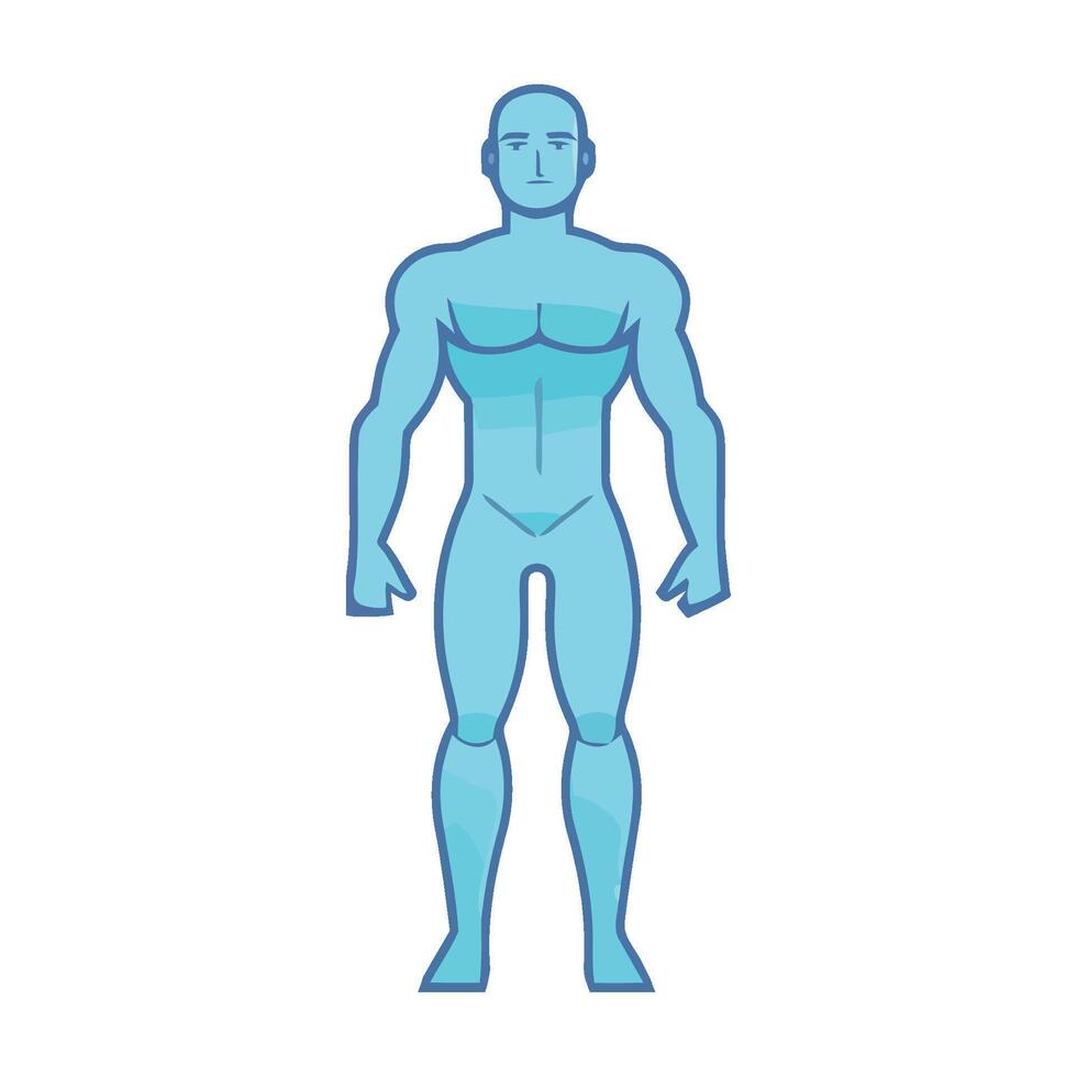 Muscular man standing, strength and success icon isolated vector