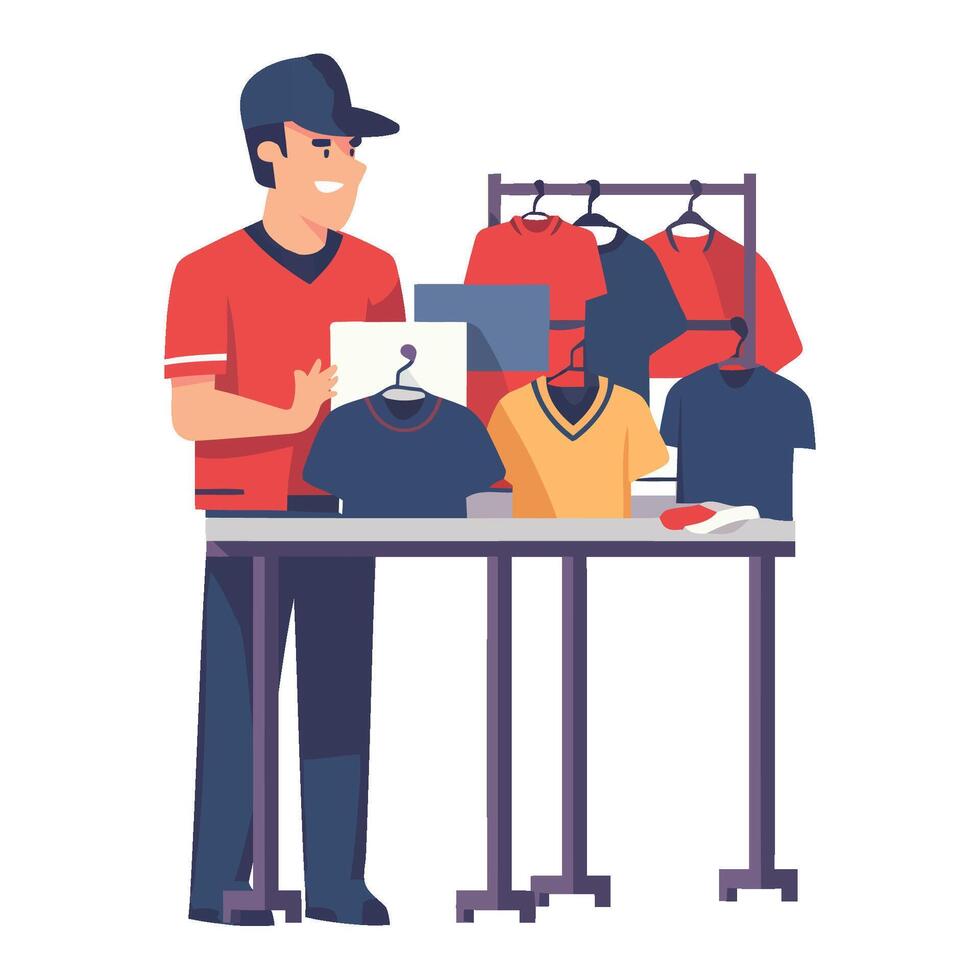 man seller of casual clothes design icon isolated vector