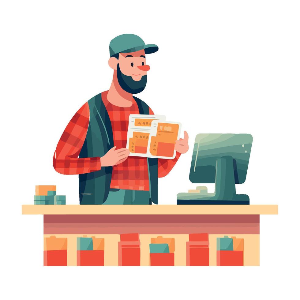 cashier man behind the counter icon isolated vector