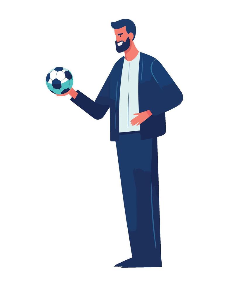 Successful businessman holding soccer ball icon isolated vector