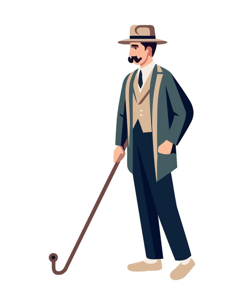 One successful man walking with walk stick icon isolated vector