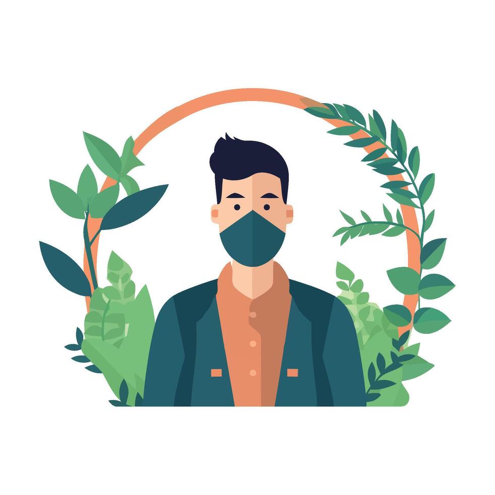 man with protective mask flat nature illustration icon isolated vector