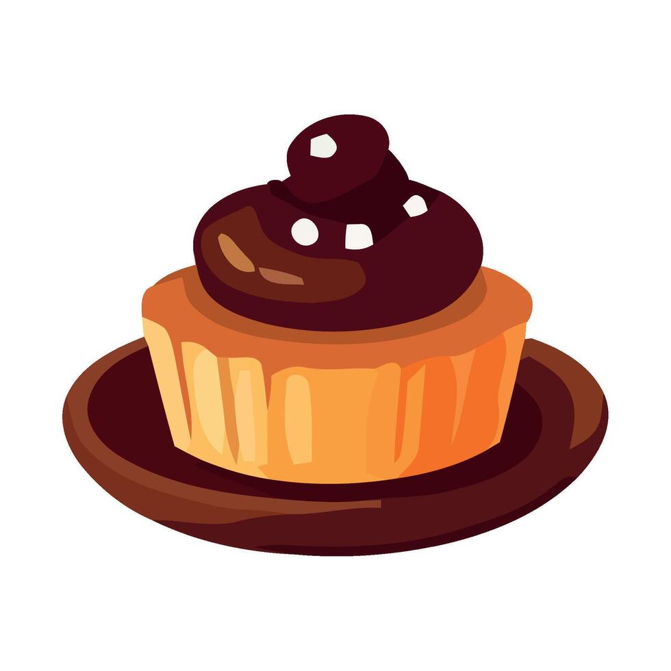 Sweet chocolate cupcake with creamy icing icon isolated vector
