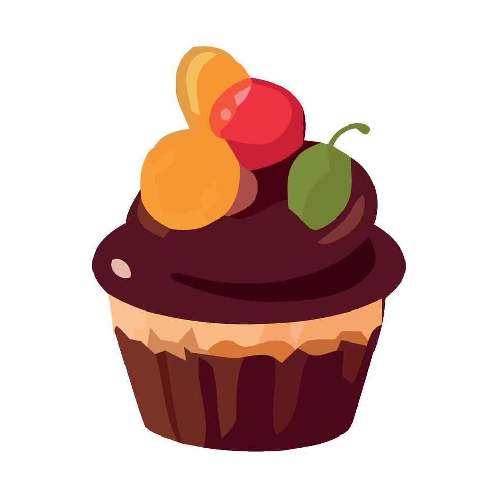 Sweet cupcake with gourmet chocolate and fruit icon isolated vector