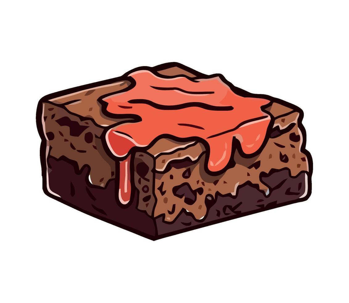 Sweet chocolate cake slice with creamy icing icon isolated vector