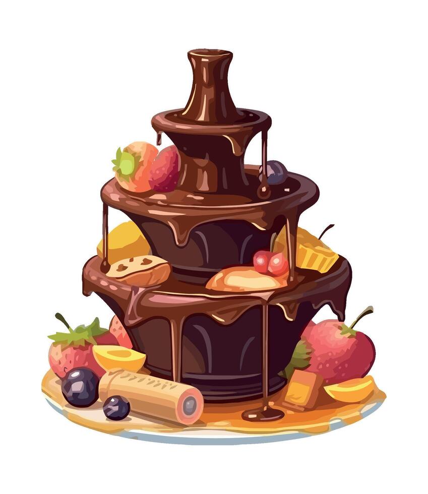 Sweet chocolate fountain with fresh strawberry cream icon isolated vector