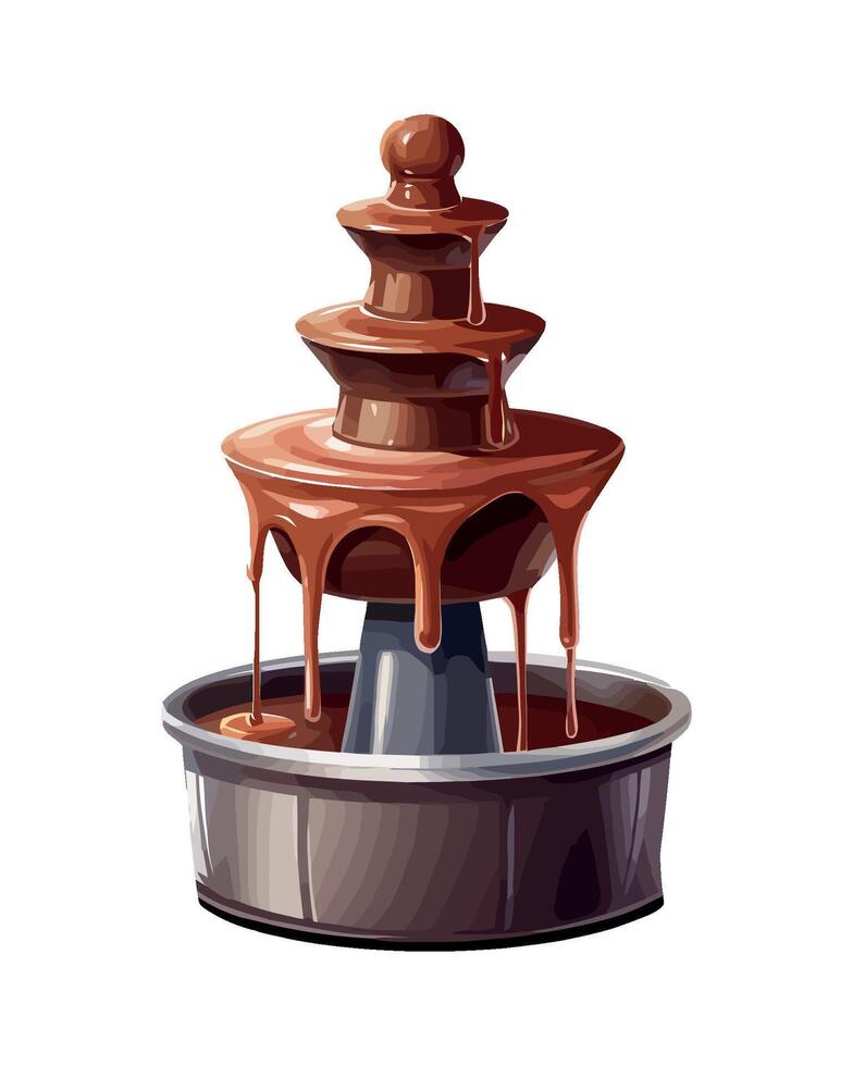 Gourmet chocolate fountain with cream icing icon isolated vector
