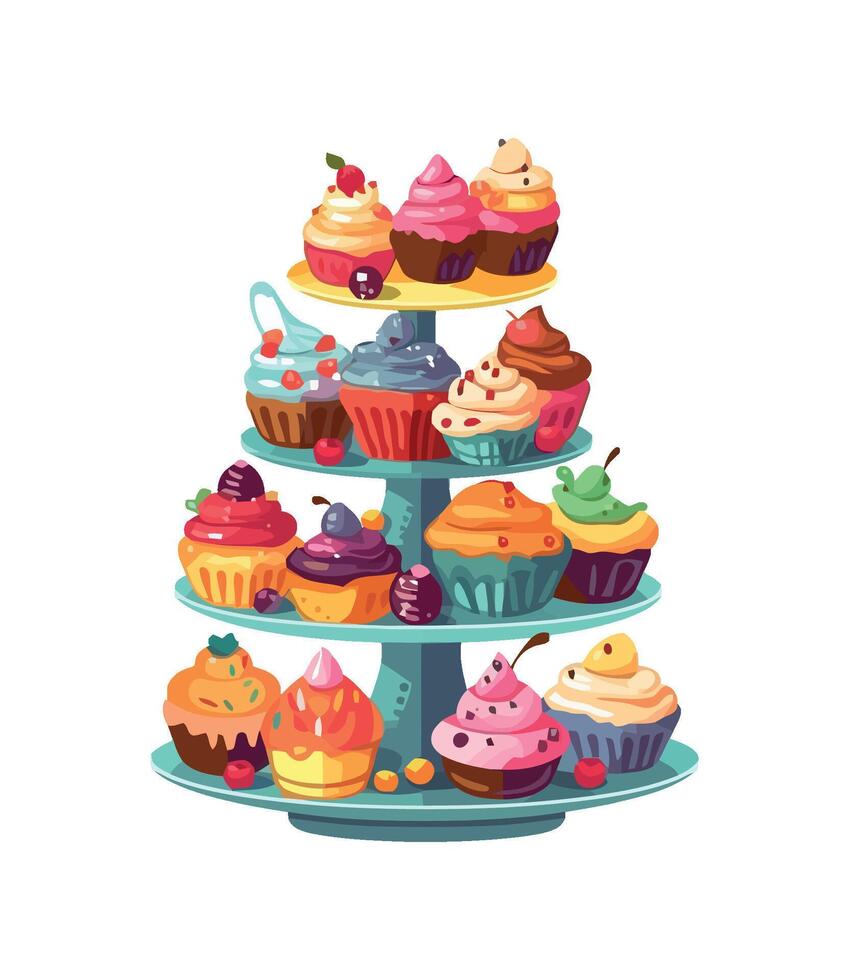 Sweet celebration with gourmet cupcakes and candy icon isolated vector