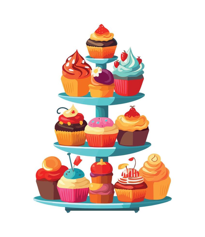 Cute cupcakes with chocolate icing and decoration icon isolated vector