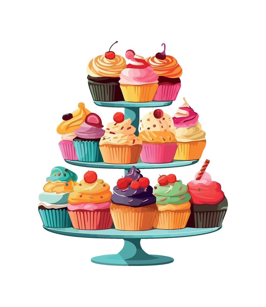 Sweet celebration with gourmet cupcakes and candy icon isolated vector