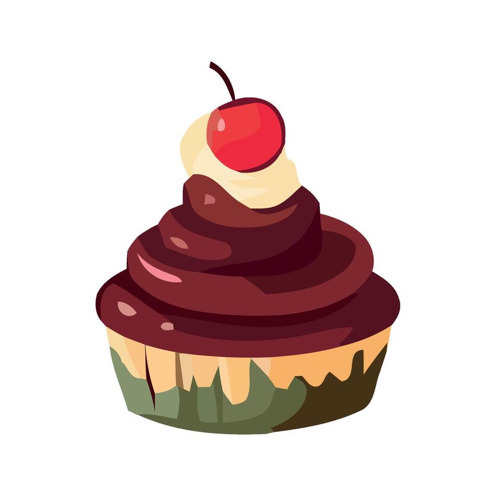 Cute cupcake with strawberry icing and decoration icon isolated vector