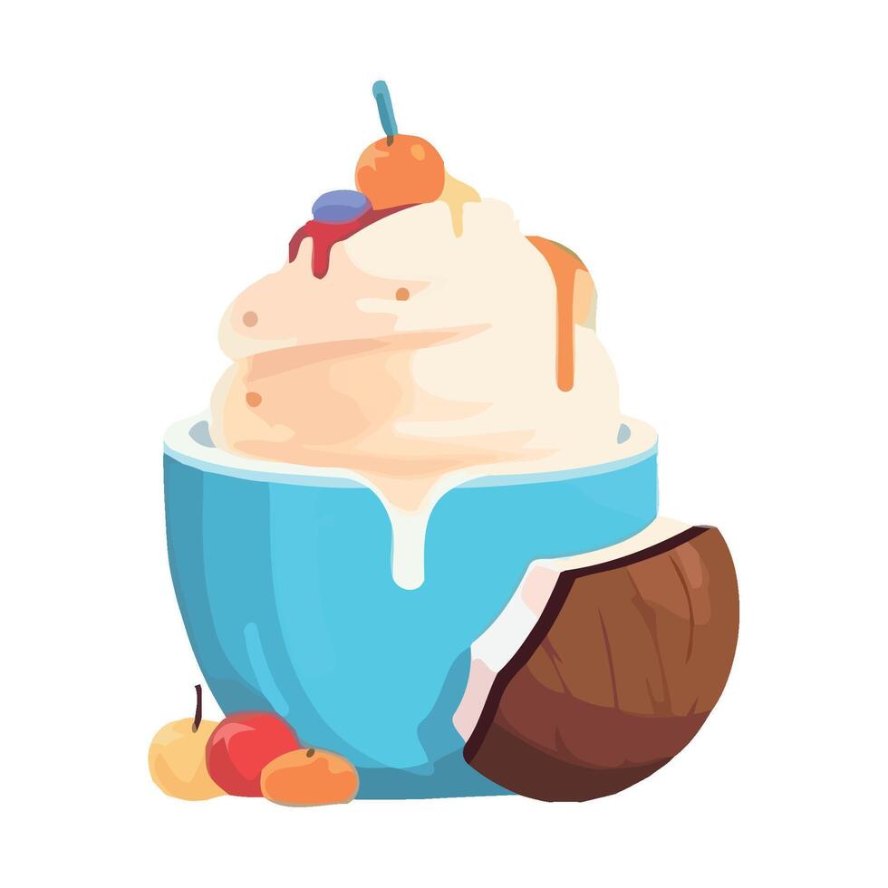 Fresh fruit dessert, sweet ice cream icon isolated vector