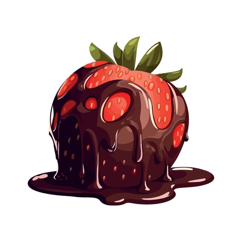 Sweet strawberry with chocolate cream icing icon isolated vector