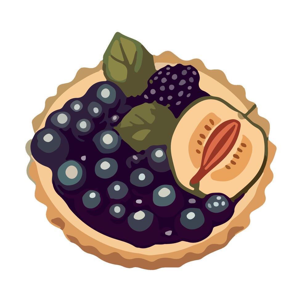 Fresh fruit and berry dessert, healthy eating icon isolated vector