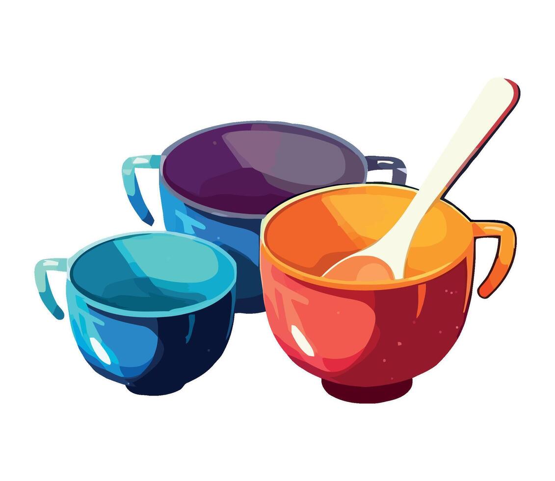 Cooking utensils in multi colored enamel design icon isolated vector