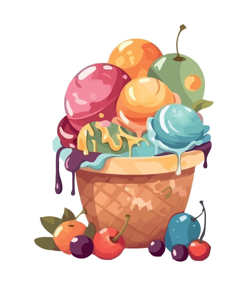 Sweet berries and melting ice cream icon isolated vector