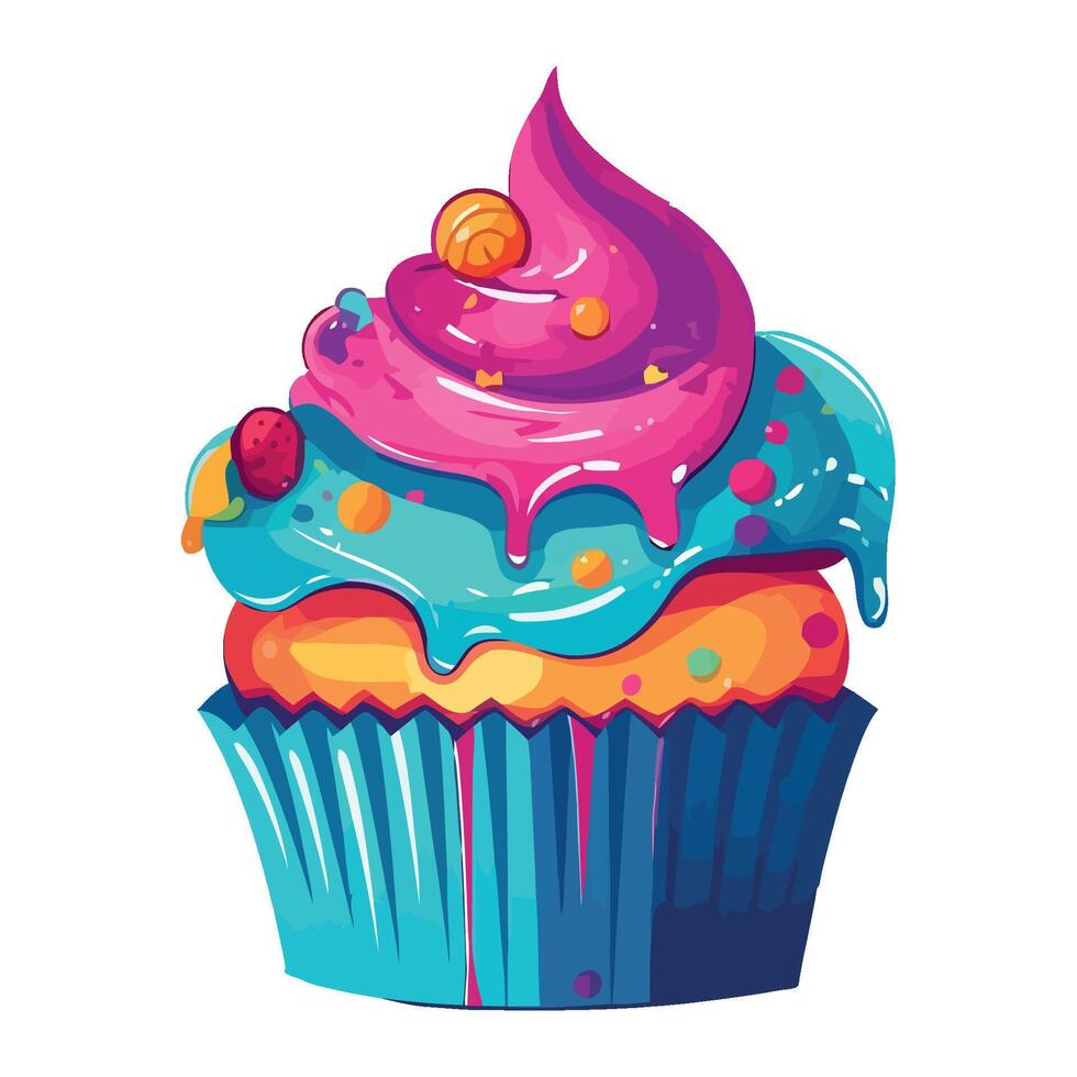Cute cupcake with sweet icing icon isolated vector
