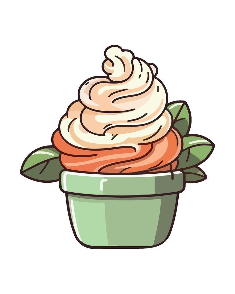 Cute cartoon cupcake in flower pot design icon isolated vector