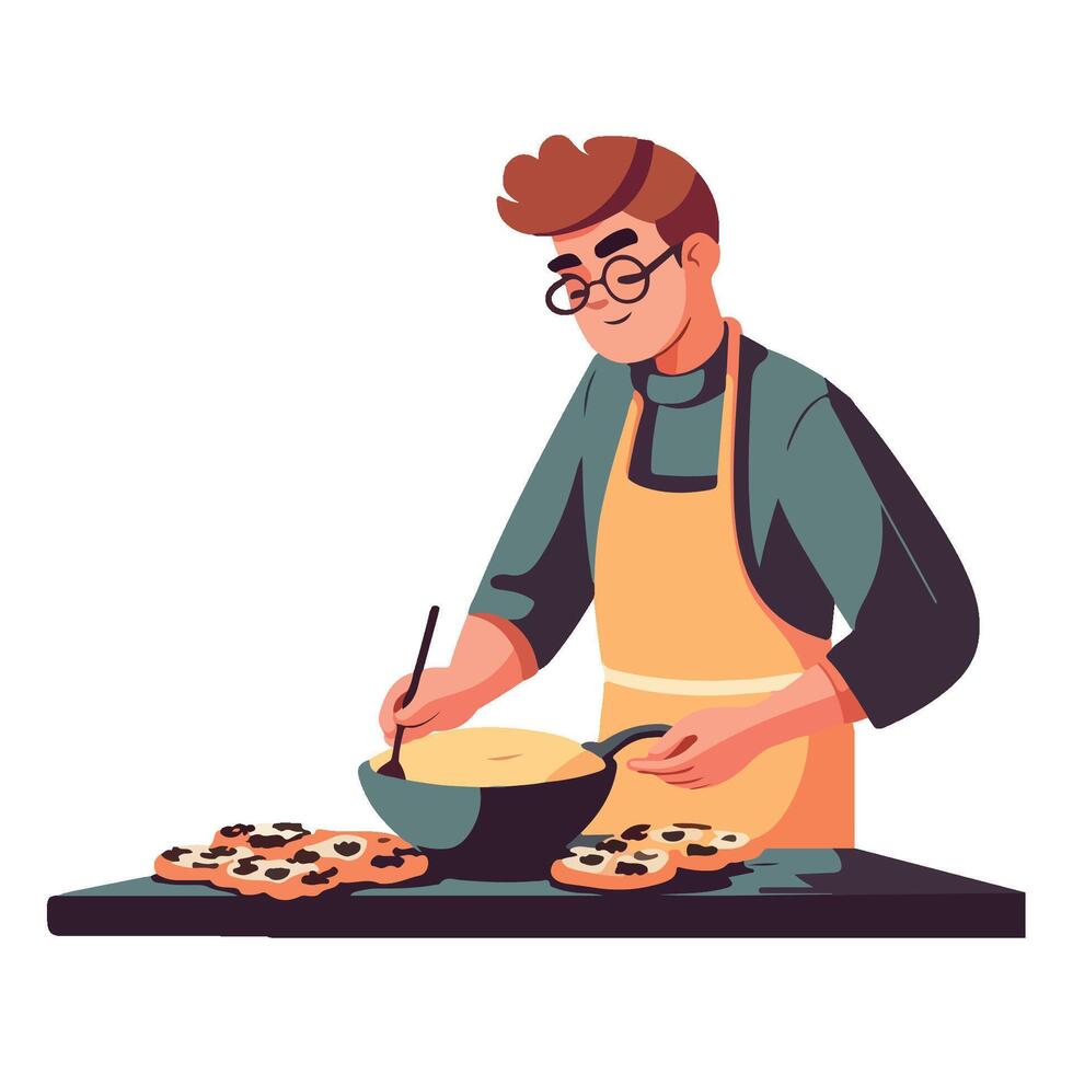 Chef smiling while preparing gourmet healthy meal icon isolated vector
