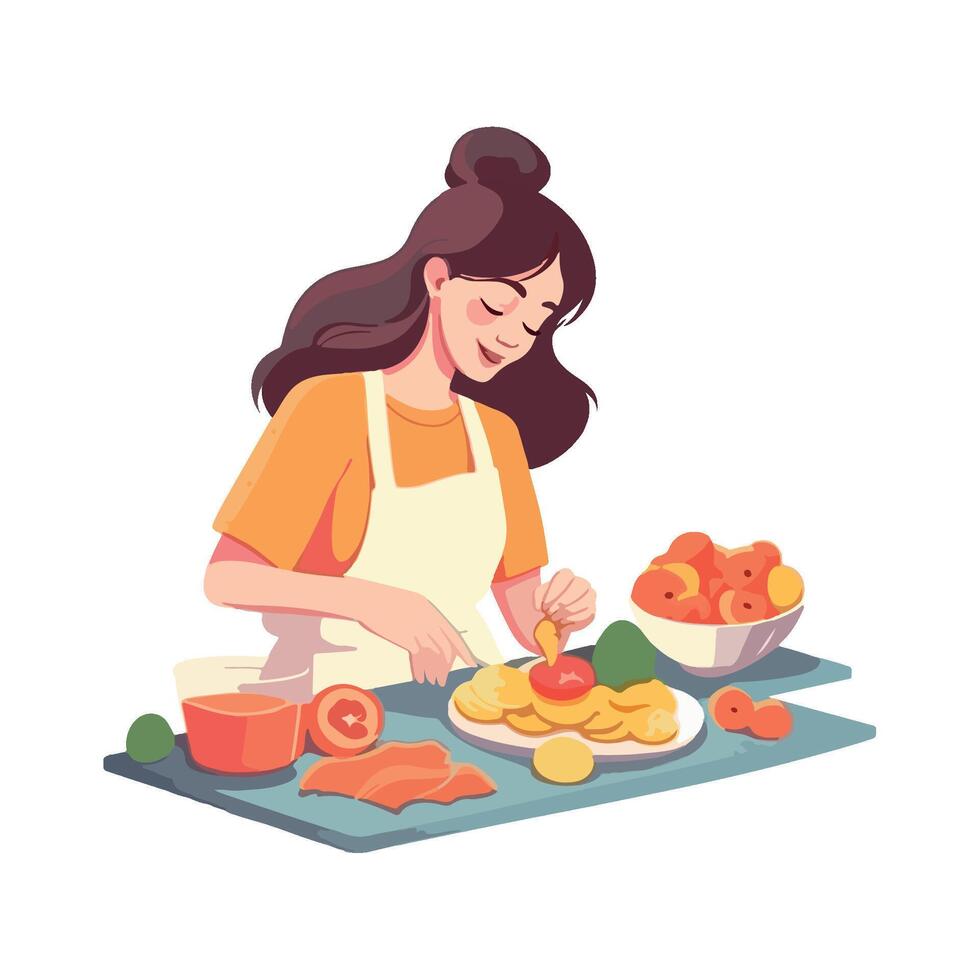 Smiling chef cooking healthy meal in kitchen icon isolated vector