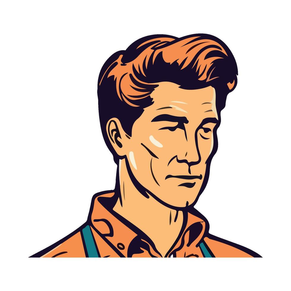 Cheerful cartoon man face in pop art icon isolated vector