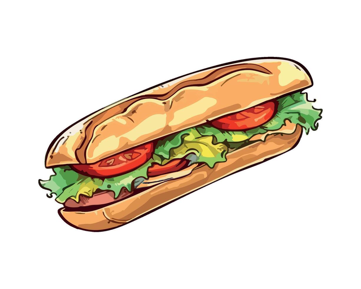 Grilled meat sandwich with ketchup and pickles icon isolated vector