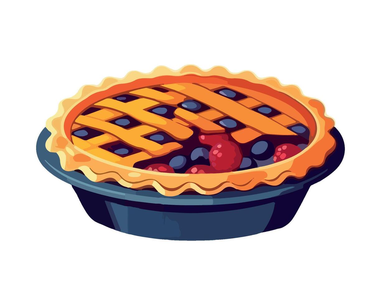 Sweet berry tart baked with fresh fruit icon isolated vector