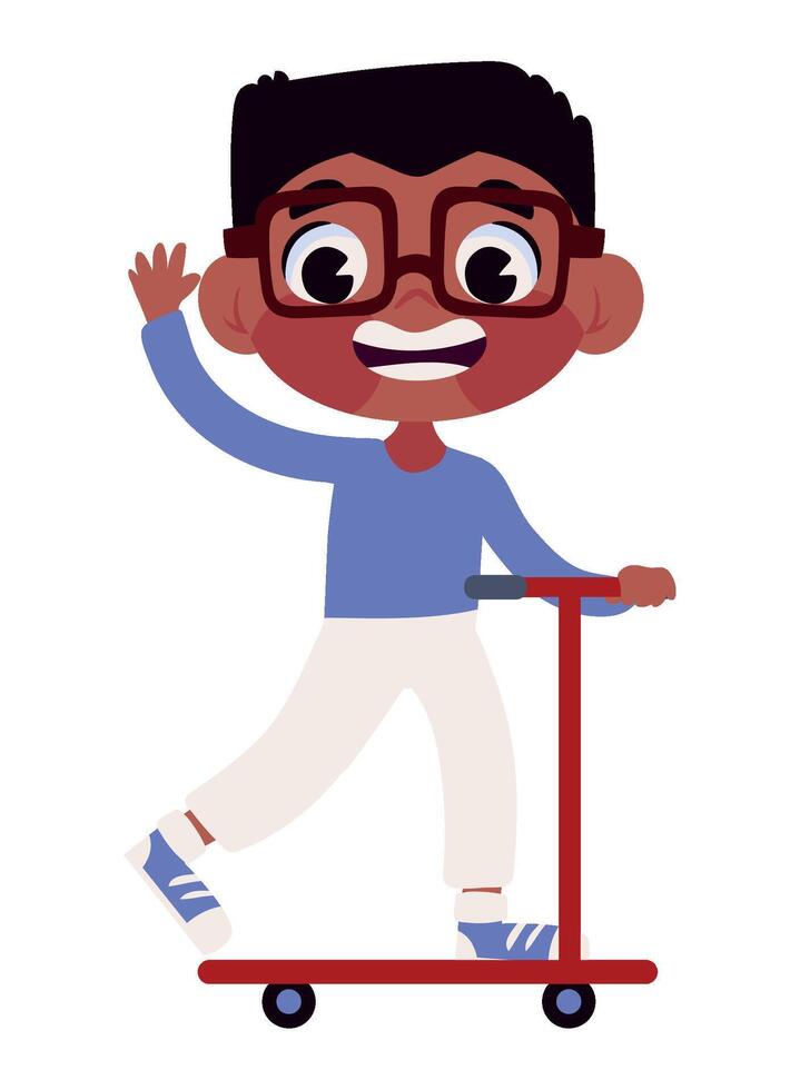 boy riding kick scooter icon isolated white background vector