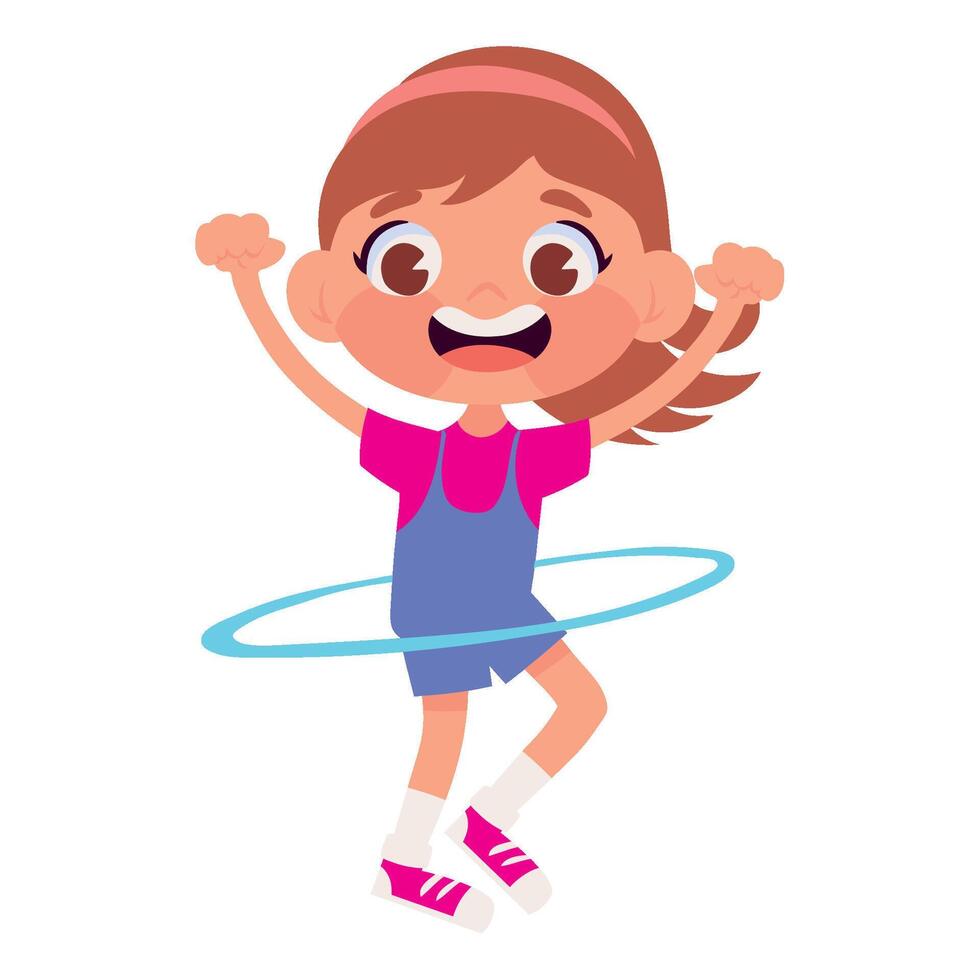 girl playing with hula hoop icon isolated white background vector