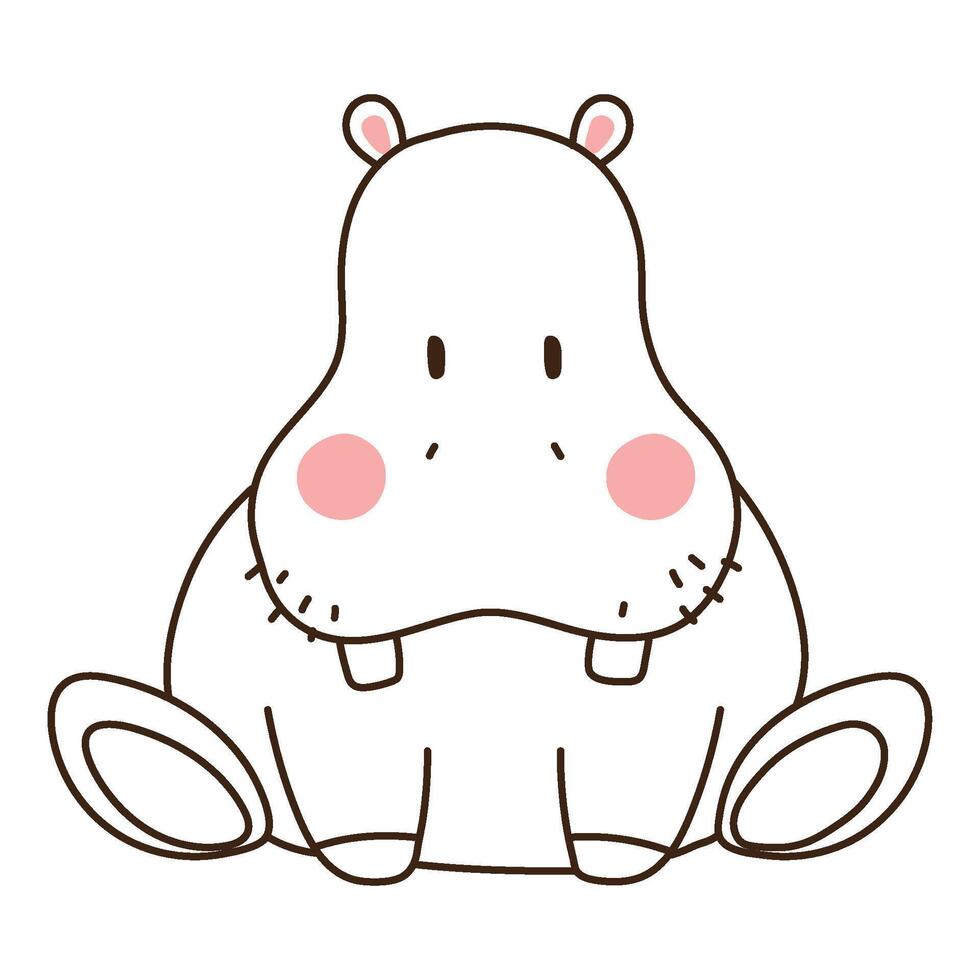 cute hippo animal doodle icon isolated vector